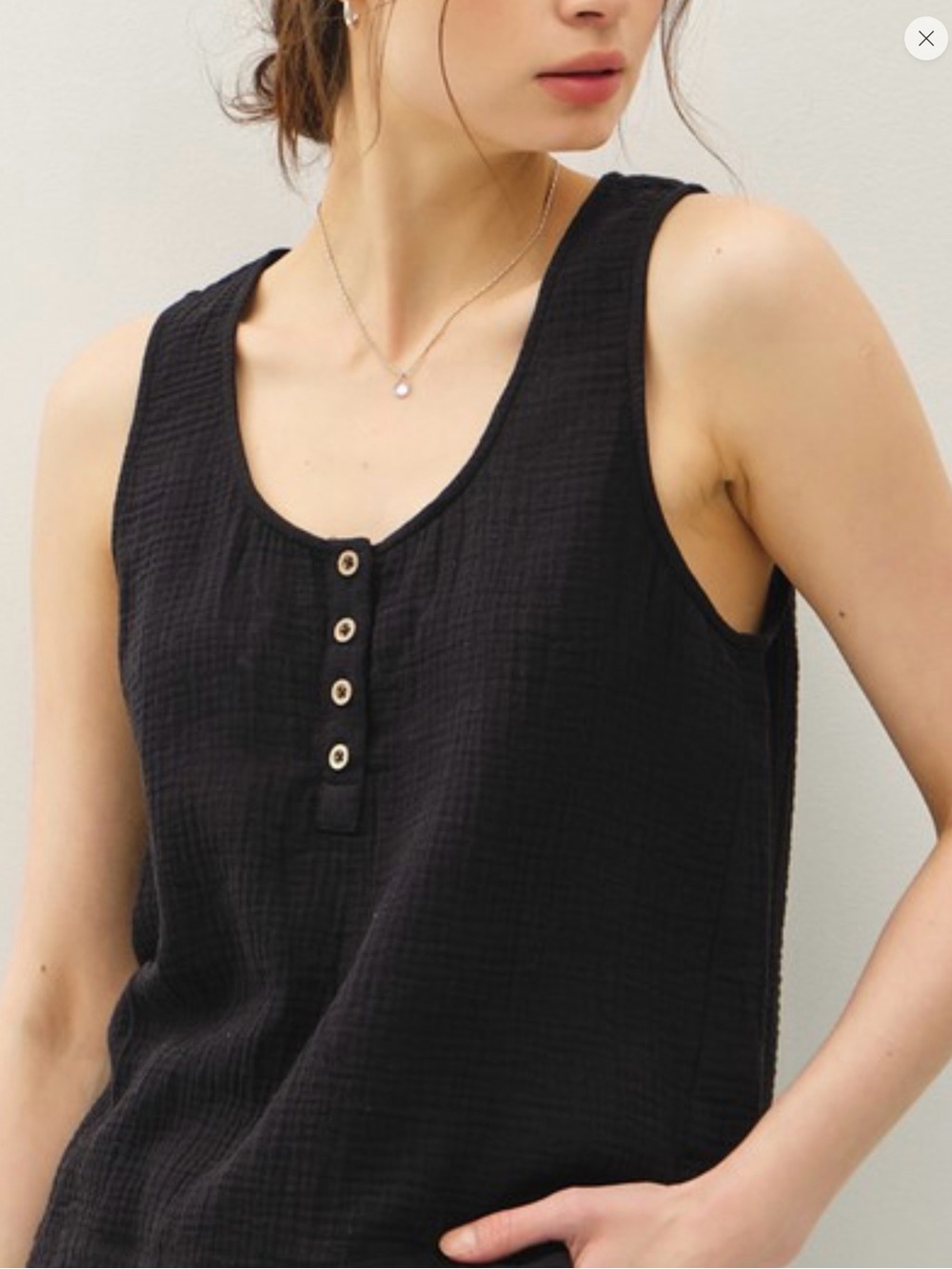 BE COOL Black Sleeveless Button Henley Tank 100 % cotton